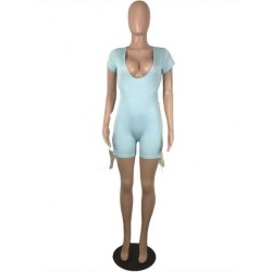 Szín: kék XXL - Y2k Street Trendy Bodycon játszóruha nőknek Mély V-nyakú, rövid ujjú, elasztikus, magas derekú, rövid