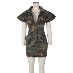 Szín: zöld L - Army Fatigue Camouflage Print Cargo rövid ruha Női nyári ruházat 2023-as egysoros, puffos ujjú mini ruha