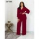 Szín: kék XL - Elegáns divatos női üzleti formális jumpsuit Elegáns, mély V nyakú, teljes lámpás ujjú overál