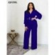 Szín: kék XL - Elegáns divatos női üzleti formális jumpsuit Elegáns, mély V nyakú, teljes lámpás ujjú overál