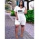 Szín: kávé XL - Nappali ruházat Letter Print Nyomtatók Női Body Nyári Mély V nyakú, Rövid ujjú Egyrészes Playsuit