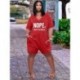 Szín: bordó XL - Nappali ruházat Letter Print Nyomtatók Női Body Nyári Mély V nyakú, Rövid ujjú Egyrészes Playsuit