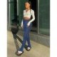 Szín: kék XXL - Hullámos csíkos elasztikus, magas derekú, vékony, egymásra helyezett leggings, női pocakkontroll