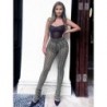Szín: szürke XXL - Hullámos csíkos elasztikus, magas derekú, vékony, egymásra helyezett leggings, női pocakkontroll