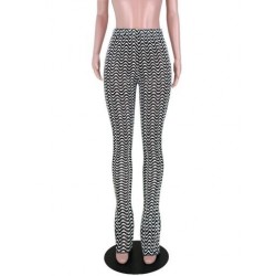 Szín: fehér XXL - Hullámos csíkos elasztikus, magas derekú, vékony, halmozott leggings, női pocakkontroll fenékemelő