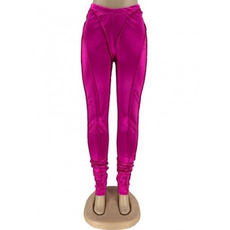 Szín: fukszia L - Egyedi tervezés, közepes derekú, egymásra helyezett leggings, női divat, rugalmas, magas, vékony,
