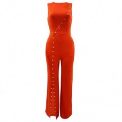 Szín: narancssárga L - Gombolható tervezés Munkanadrágok Női Jumpsuit Elegáns Kivágás Elöl Ujjatlan Overallok