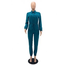 Szín: zöld L - Női irodai alsónadrág Női jumpsuit Alkalmi, lehajtható gallérral hosszú ujjú overál Utcai ruházat,