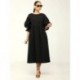 Szín: fekete XXL - Tavasz, nyár női Fit and Flare Maxi ruhák Crewnek Puff Félujjú, Laza Fit Ruha Csípő Magas derekú,