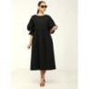 Szín: fekete XXL - Tavasz, nyár női Fit and Flare Maxi ruhák Crewnek Puff Félujjú, Laza Fit Ruha Csípő Magas derekú,