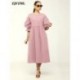 Szín: fekete XXL - Tavasz, nyár női Fit and Flare Maxi ruhák Crewnek Puff Félujjú, Laza Fit Ruha Csípő Magas derekú,