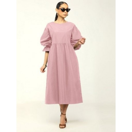 Szín: rózsaszín XXL - Tavasz, nyár női Fit and Flare Maxi ruhák Crewnek Puff Félujjú, Laza Fit Ruha Csípő Magas
