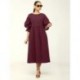 Szín: bordó XXL - Tavasz, nyár női Fit and Flare Maxi ruhák Crewnek Puff Félujjú, Laza Fit Ruha Csípő Magas derekú,