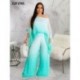 Szín: kék L - Chiffon Gradient Color 2 kétrészes nadrágszettek Nyári ruhák nőknek egy vállú, hosszú ujjú pulóver
