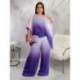 Szín: lila L - Chiffon Gradient Color 2 kétrészes nadrágszettek Nyári ruhák nőknek egy vállú, hosszú ujjú pulóver