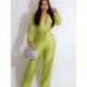 Szín: zöld L - 2023 tavaszi nyár redőzött nadrág Női jumpsuit merülő V nyakkivágással, hosszú ujjú Overall Vintage