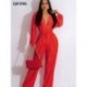 Szín: zöld L - 2023 tavaszi nyár redőzött nadrág Női jumpsuit merülő V nyakkivágással, hosszú ujjú Overall Vintage