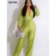 Szín: zöld L - 2023 tavaszi nyár redőzött nadrág Női jumpsuit merülő V nyakkivágással, hosszú ujjú Overall Vintage
