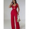 Szín: piros XXL - Elegáns női, ruched boho party jumpsuit, szexi dekoltázs, camisole széles lábú overál Nyári