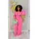 Szín: rózsaszín M - Neon színű Bohemian Rompers Női Jumpsuit Sweet Girl Deep V nyakú, hosszú ujjú egyrészes overál