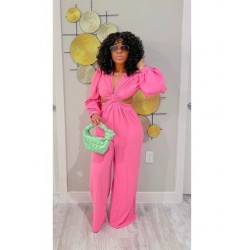 Szín: rózsaszín M - Neon színű Bohemian Rompers Női Jumpsuit Sweet Girl Deep V nyakú, hosszú ujjú egyrészes overál