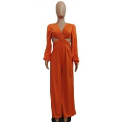 Szín: narancssárga M - Neon színű Bohemian Rompers Női Jumpsuit Sweet Girl Deep V nyakú, hosszú ujjú egyrészes overál