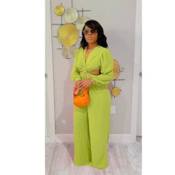 Szín: zöld M - Neon színű Bohemian Rompers Női Jumpsuit Sweet Girl Deep V nyakú, hosszú ujjú egyrészes overál Hát