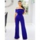 Szín: kék M - Vállon kívüli nadrág Női Jumpsuit Elegáns, slash nyakú, magas derékú, széles lábú overallok Elegáns