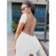 Szín: fehér XXL - Holiday Beach Bodycon Romper nőknek Crew nyakú, rövid ujjú, nyitott hátsó csomag csípő játszóruha