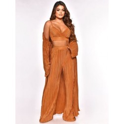 Szín: Caramel Color XXL - Elegáns divatos, 3 részes, passzoló szettek női ruhákhoz, mély V nyakú, kötéses melltartó