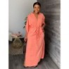 Szín: Pink XL - Női irodai húzózsinóros magas derekú ruha Elegáns, fél ujjú, kétoldalas, egyenes maxi köntös fekete