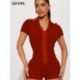 Szín: kék L - High Street Solid Fitness Rompers Női Jumpsuit Sexy Polo Nyakú, rövid ujjú cipzárral elöl Bodycon One