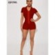 Szín: Khaki L - High Street Solid Fitness Rompers Női Jumpsuit Sexy Polo Nyakú, rövid ujjú cipzárral elöl Bodycon One