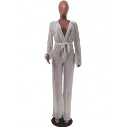 Szín: fehér L - Elegáns divatos, magas derekú, egyrészes jumpsuit tavaszi őszi Y2K ruhák lefelé húzott gallérral,