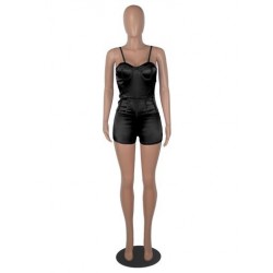 Szín: fekete XXL - Luxus női spagettipántos Bodycon játszóruhák Elegáns vállnélküli ujjatlan egyrészes Jumpsuit