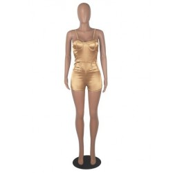Szín: arany XXL - Luxus női spagettipántos Bodycon játszóruhák Elegáns vállnélküli ujjatlan egyrészes Jumpsuit