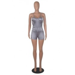 Szín: ezüst XXL - Luxus női spagettipántos Bodycon játszóruhák Elegáns vállnélküli ujjatlan egyrészes Jumpsuit