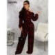 Szín: kávé XL - Esztétikus nyomtatás Elegáns nadrágos női jumpsuit hideg váll hosszú ujjú egyrészes overál Vintage