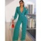 Szín: kék L - Lenyűgöző nyomtatású Bodycon széles lábú jumpsuit lányoknak póló nyakú teljes ujjú egyrészes