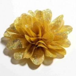 Szín: sárga klip nélkül - 5 db 8 cm-es divatos flitterek sima aranyporos szövet virágok fejpántokhoz Kézzel készített