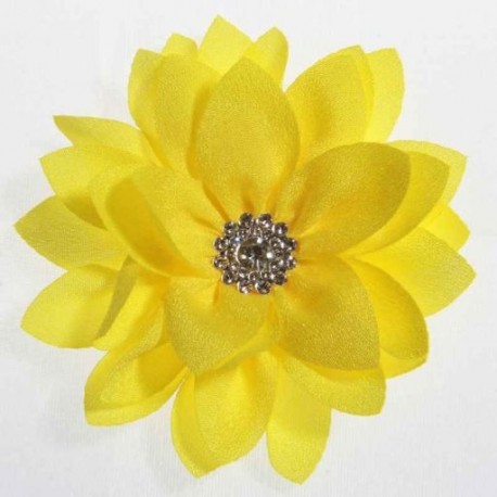 Szín: sárga - 5 DB 8,5 cm-es 3,4 hüvelykes lótusz sifon virágok gombbal lányoknak fejpántok Műszövet virág