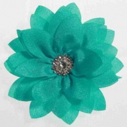 Szín: türkiz - 5 DB 8,5 cm-es 3,4 hüvelykes lótusz sifon virágok gombbal lányoknak fejpántok Műszövet virág