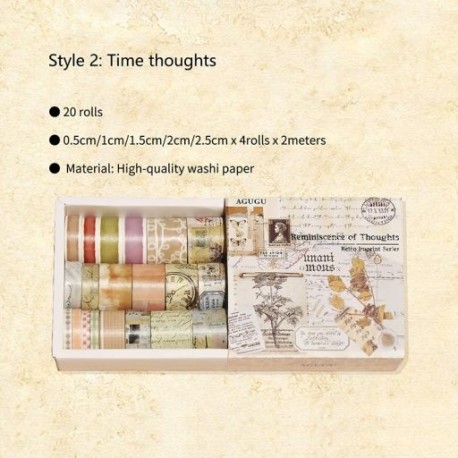Szín: 2. stílus - 20 tekercs Washi szalag matricák barkácsolás dekoratív Washie vintage táj akvarell scrapbooking