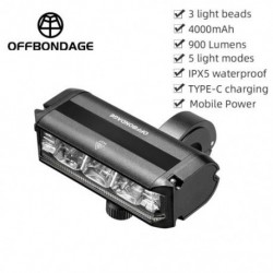 Fehér szín - OFFBONDAGE Kerékpár lámpa első 900 Lumen kerékpáros lámpa 2000 mAh vízálló zseblámpa USB töltő MTB