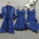 Szín: feketés zöld - 4 DB/Szett alvó öltöny női csipke szett Szexi V-nyakú Cami Nighties kényelmes pizsama hálóruha