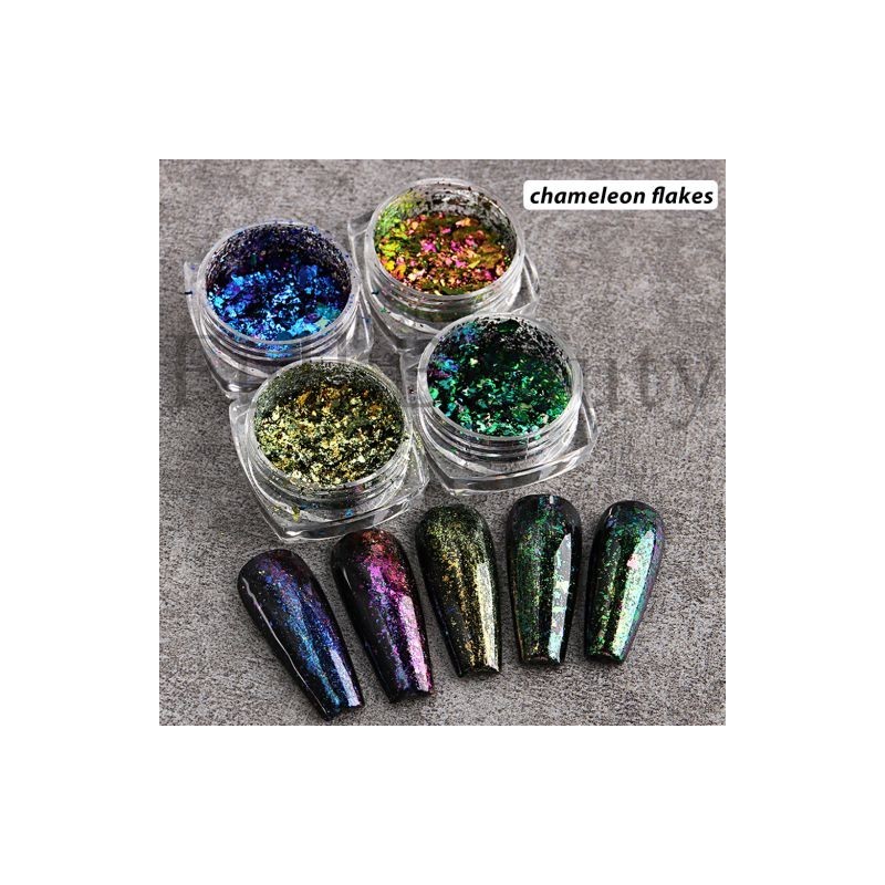 1 Box Chameleon Flakes For Nails Purple Blue Gold Aluminum Foils  Holographic Glitter Powder Chrome Pigment Manicure Decor GLBSC