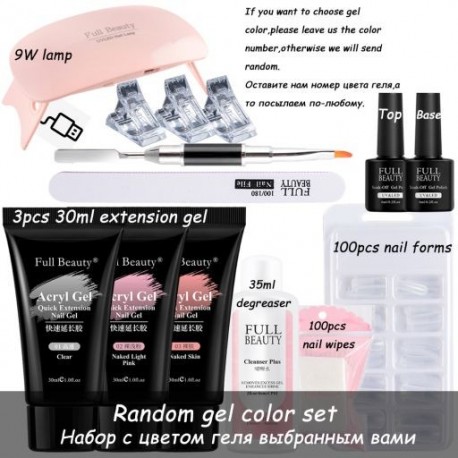 Szín: C-3db véletlenszerű készlet - 30 ml-es körömhosszabbító készlet átlátszó akril gél gyorsépítő készlet