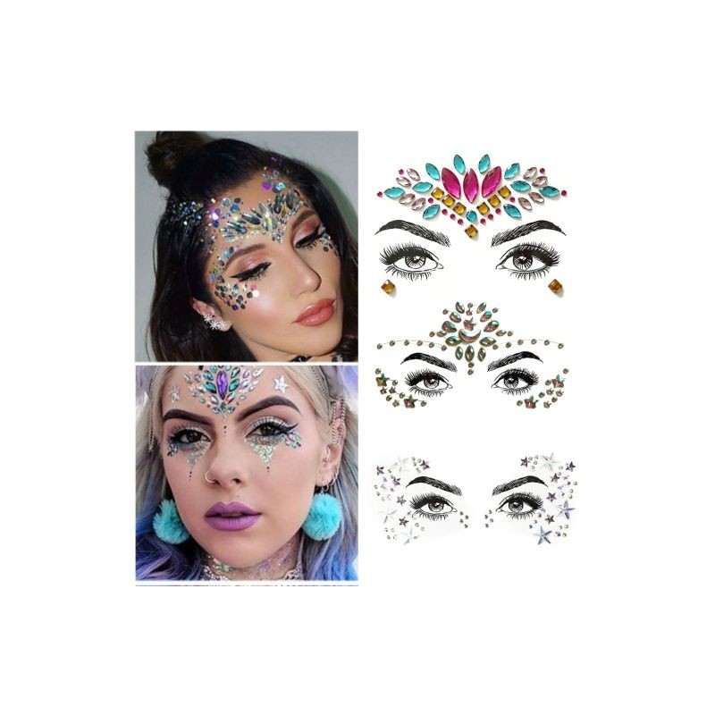 3D Sexy face tattoo stickers Temporary tattoos glitter fake tattoo  rhinestones for woman Party face Jewels