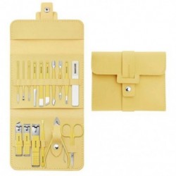 Szín: sárga - A legújabb 16 az 1-ben körömvágó Professzionális rozsdamentes acél olló ápolókészlet kutikula