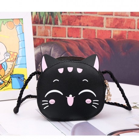 Fekete szín - Mini Crossbody táska gyerekeknek Aranyos rajzfilm macska baba lány válltáska PU bőr fiú fiú gyerekek kis